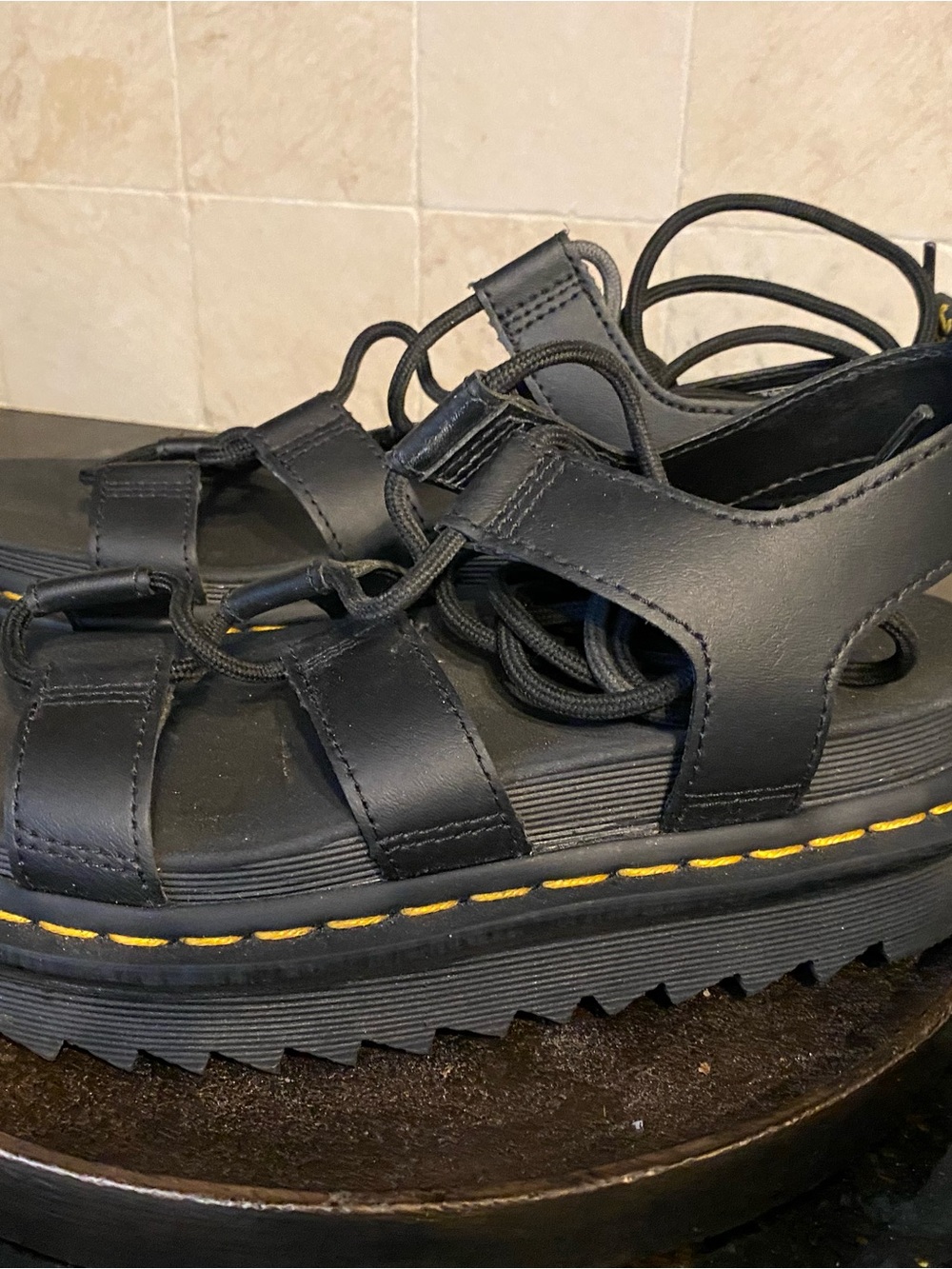 Dr. Martens Black Leather Nartilla Gladiator Sandals